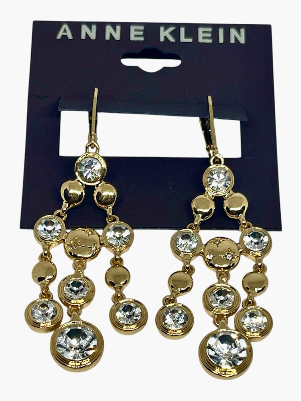 Anne Klein Gold Tone Crystal Drop Chandelier Earrings